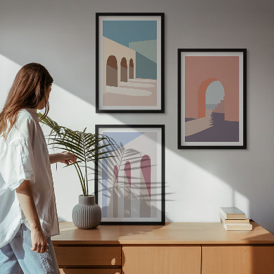 Gerahmtes bilderset Architekturgrafiken in Pastellfarben