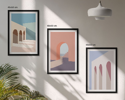 Gerahmtes bilderset Architekturgrafiken in Pastellfarben