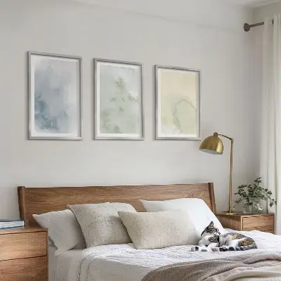 Gerahmtes Bilderset in Pastellfarben auf Leinwand