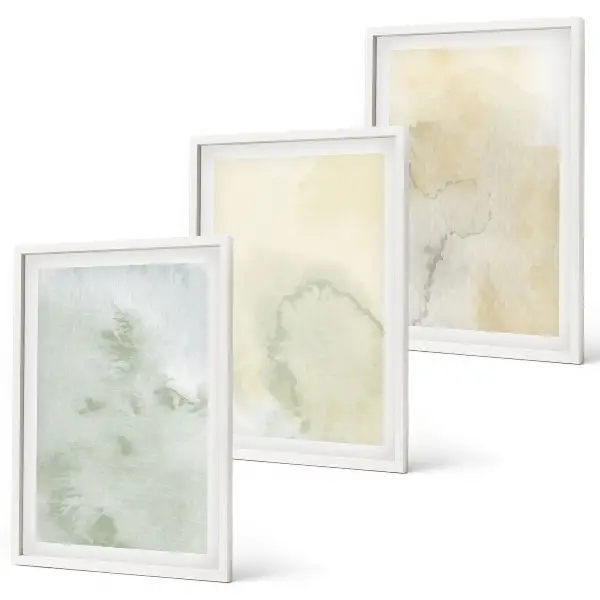 Gerahmtes Bilderset mit pastellfarbenen Aquarelltexturen
