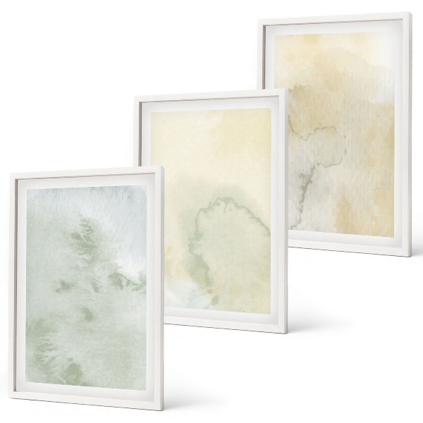 Gerahmtes bilderset Pastellfarbene Aquarelltexturen