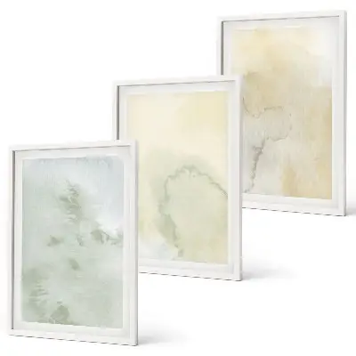 Gerahmtes Bilderset mit pastellfarbenen Aquarelltexturen