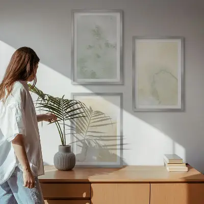 Gerahmtes Bilderset mit pastellfarbenen Aquarelltexturen
