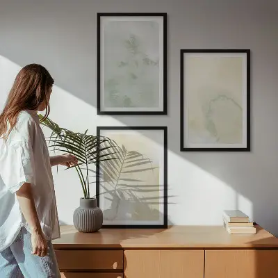 Gerahmtes Bilderset mit pastellfarbenen Aquarelltexturen