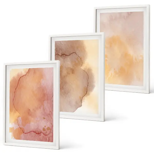 Gerahmtes Bilderset mit warmen, farbenfrohen Aquarelltexturen