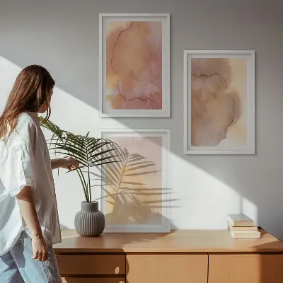 Gerahmtes Bilderset mit warmen, farbenfrohen Aquarelltexturen