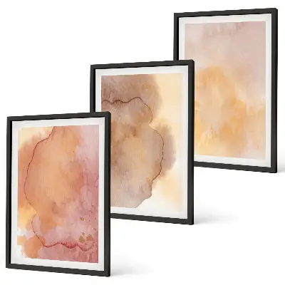 Gerahmtes Bilderset mit warmen, farbenfrohen Aquarelltexturen
