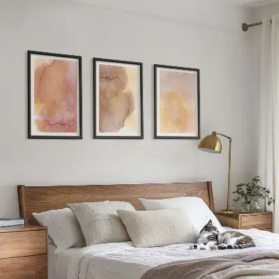 Gerahmtes Bilderset mit warmen, farbenfrohen Aquarelltexturen