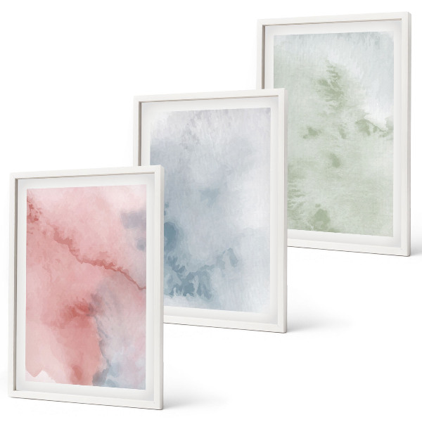 Gerahmtes bilderset Pastellfarbene Aquarellstrukturen