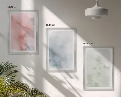Gerahmtes Bilderset mit pastellfarbenen Aquarellstrukturen