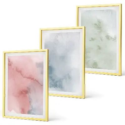 Gerahmtes Bilderset mit pastellfarbenen Aquarellstrukturen