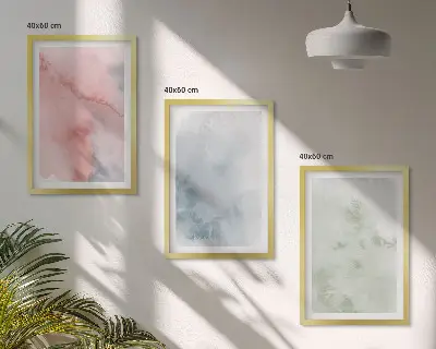 Gerahmtes Bilderset mit pastellfarbenen Aquarellstrukturen