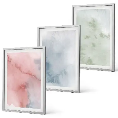Gerahmtes Bilderset mit pastellfarbenen Aquarellstrukturen
