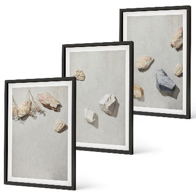 Bilder-3er-set mit rahmen Boho-Stranddekorationen aus Steinen