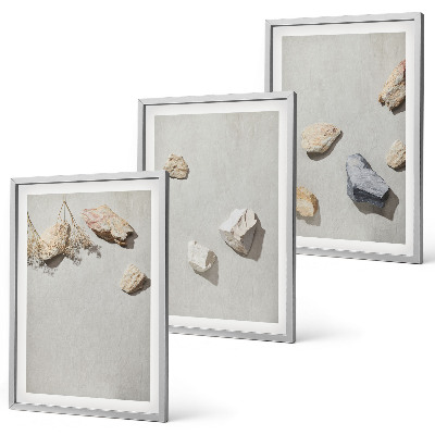 Bilder-3er-set mit rahmen Boho-Stranddekorationen aus Steinen