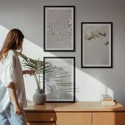 3er-Set Bilder mit Rahmen mit Motiv Boho-Textur aus Sandsteinen