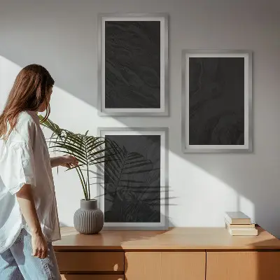 Gerahmtes Bilderset dunkler Marmor mit eleganten Texturen