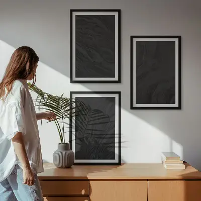 Gerahmtes Bilderset dunkler Marmor mit eleganten Texturen