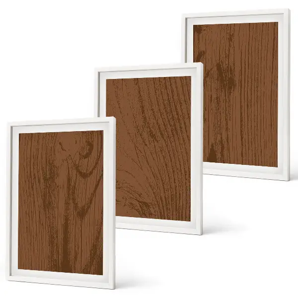 Gerahmtes Bilderset mit Holzstruktur und Rindenmotiv im minimalistischen Stil