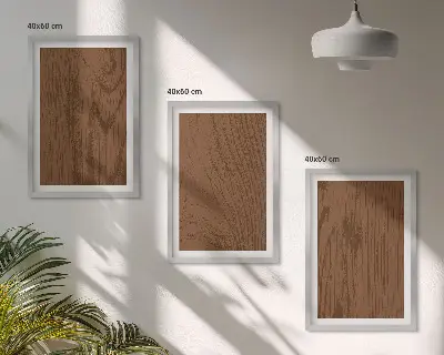 Gerahmtes Bilderset mit Holzstruktur und Rindenmotiv im minimalistischen Stil