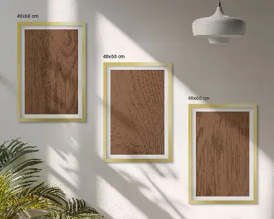 Gerahmtes Bilderset mit Holzstruktur und Rindenmotiv im minimalistischen Stil