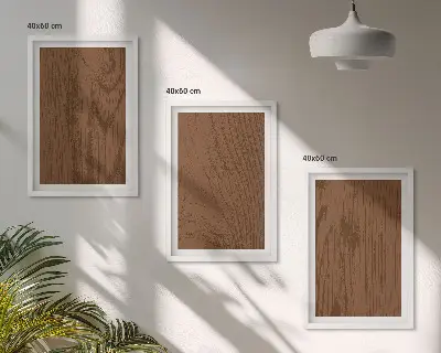 Gerahmtes Bilderset mit Holzstruktur und Rindenmotiv im minimalistischen Stil