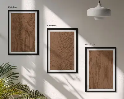 Gerahmtes Bilderset mit Holzstruktur und Rindenmotiv im minimalistischen Stil