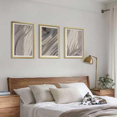 Bilder-3er-set mit rahmen Nahaufnahme von natürlichen Boho-Stoffen