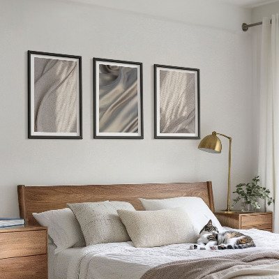 Bilder-3er-set mit rahmen Nahaufnahme von natürlichen Boho-Stoffen