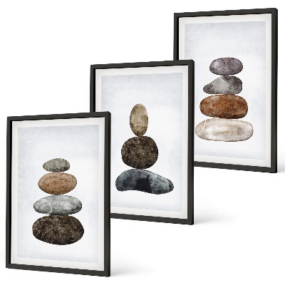 Gerahmtes bilderset Minimalistische Boho-Steine