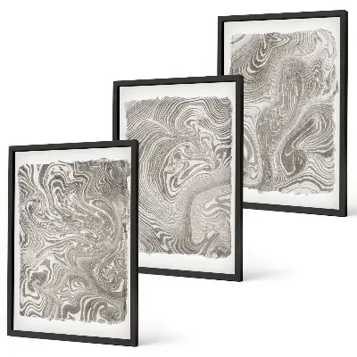 Moderne Formen Malerei 3er-Set mit Rahmen