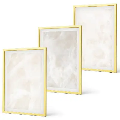 3er-Set Bilder mit Rahmen Motiv Struktur von elegantem Marmor