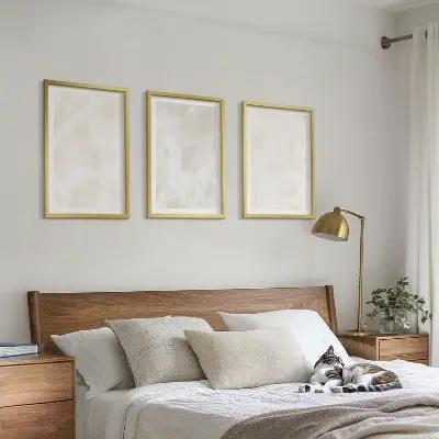 3er-Set Bilder mit Rahmen Motiv Struktur von elegantem Marmor
