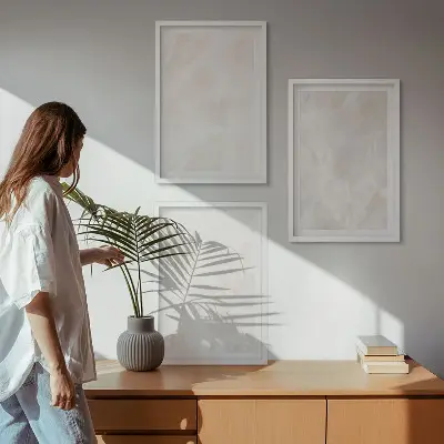 3er-Set Bilder mit Rahmen Motiv Struktur von elegantem Marmor