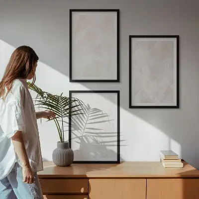 3er-Set Bilder mit Rahmen Motiv Struktur von elegantem Marmor