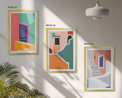 Gerahmtes bilderset Farbenfrohe Illustrationen von Gebäuden