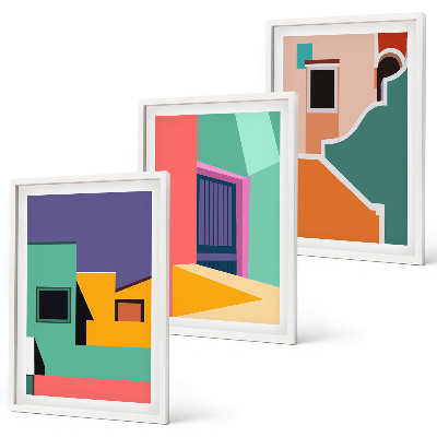 Bilder-3er-set mit rahmen Farbenfrohe Illustrationen der Stadt