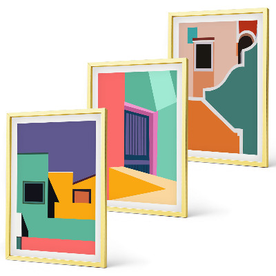 Bilder-3er-set mit rahmen Farbenfrohe Illustrationen der Stadt