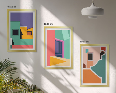 Bilder-3er-set mit rahmen Farbenfrohe Illustrationen der Stadt