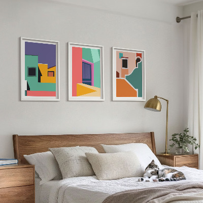 Bilder-3er-set mit rahmen Farbenfrohe Illustrationen der Stadt