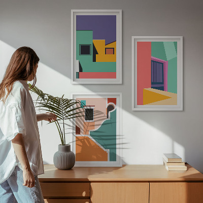 Bilder-3er-set mit rahmen Farbenfrohe Illustrationen der Stadt