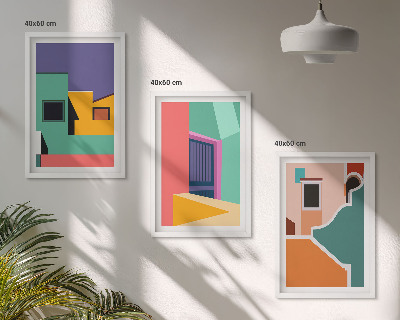 Bilder-3er-set mit rahmen Farbenfrohe Illustrationen der Stadt