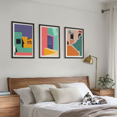 Bilder-3er-set mit rahmen Farbenfrohe Illustrationen der Stadt