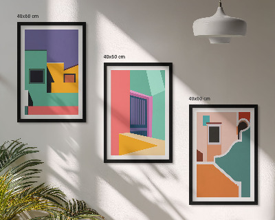 Bilder-3er-set mit rahmen Farbenfrohe Illustrationen der Stadt