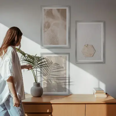 Gerahmtes Bilderset mit subtilen Texturen im Boho-Natur-Stil
