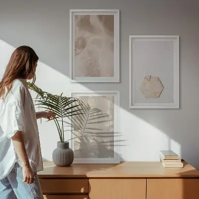 Gerahmtes Bilderset mit subtilen Texturen im Boho-Natur-Stil