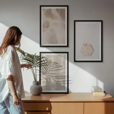 Gerahmtes Bilderset mit subtilen Texturen im Boho-Natur-Stil