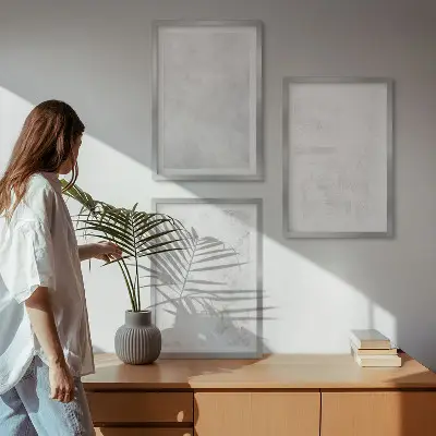 Gerahmtes Bilderset mit minimalistischem Hintergrund und weißen Punkten