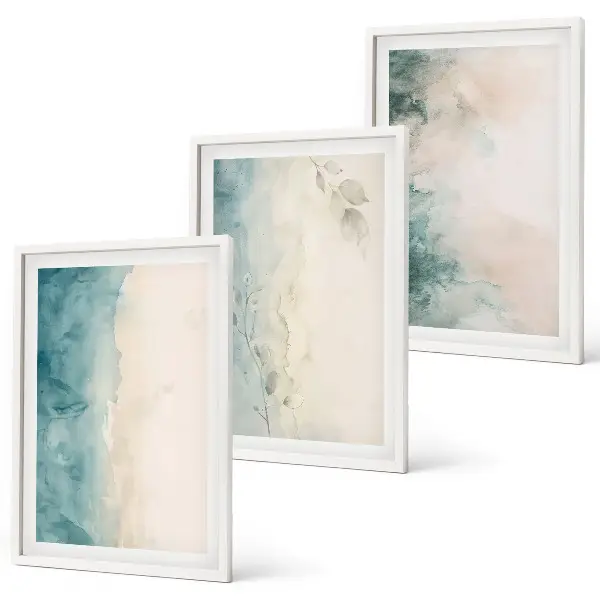 Minimalismus auf Aquarellleinwand 3er-Set mit Rahmen