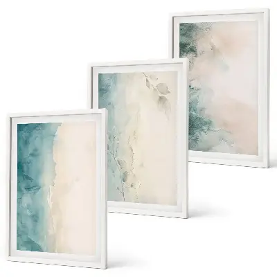 Minimalismus auf Aquarellleinwand 3er-Set mit Rahmen
